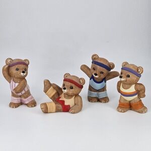 Homco 1448 Set of 4 Exercising Aerobics Bears Yoga Collectibles Vintage 90s